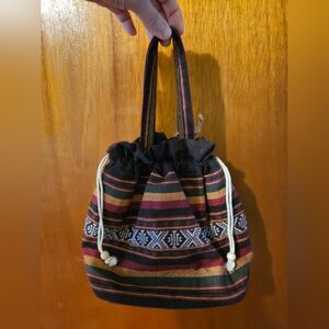 Striped Woven Drawstring Mini Tote